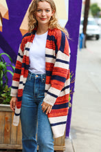 Load image into Gallery viewer, All Put Together Rust &amp; Navy Striped Pocketed Cardigan
