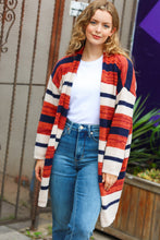 Load image into Gallery viewer, All Put Together Rust &amp; Navy Striped Pocketed Cardigan
