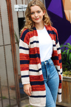 Load image into Gallery viewer, All Put Together Rust &amp; Navy Striped Pocketed Cardigan
