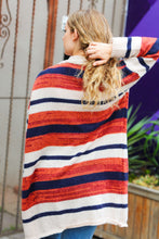 Load image into Gallery viewer, All Put Together Rust &amp; Navy Striped Pocketed Cardigan
