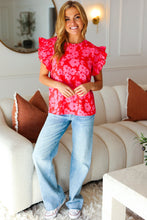 Load image into Gallery viewer, All The Frills Red &amp; Fuchsia Floral Smocked Ruffle Sleeve Top
