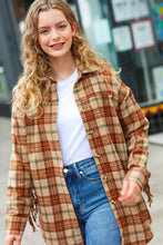 Load image into Gallery viewer, All Bets Off Taupe Flannel Plaid Fringe Jacket
