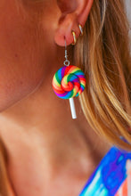 Load image into Gallery viewer, Rainbow Lollipop Dangle Clay Earrings
