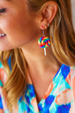 Load image into Gallery viewer, Rainbow Lollipop Dangle Clay Earrings
