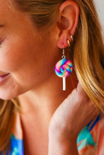 Load image into Gallery viewer, Sherbert Swirl Lollipop Dangle Clay Earrings
