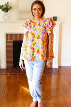 Load image into Gallery viewer, Flower Power Ivory &amp; Red Floral Mock Neck Flutter Sleeve Top
