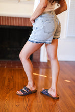 Load image into Gallery viewer, Light Wash High Rise Raw Hem Distressed Denim Shorts
