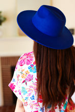 Load image into Gallery viewer, Blue Felt Hard Rim Fedora Hat
