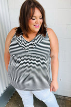 Load image into Gallery viewer, Black &amp; White Striped Ruffle Sleeveless Top
