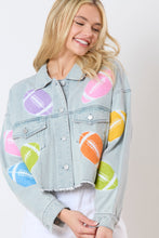 Load image into Gallery viewer, Football Towel &amp; Sequin Embroidery Denim Jacket
