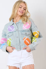 Load image into Gallery viewer, Football Towel &amp; Sequin Embroidery Denim Jacket
