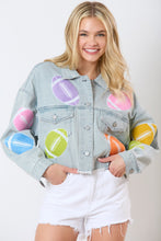 Load image into Gallery viewer, Football Towel &amp; Sequin Embroidery Denim Jacket
