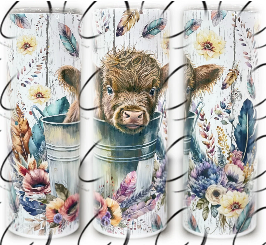 PREORDER: Boho Bucket Highland Cow Skinny Tumbler