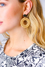 Load image into Gallery viewer, Tan &amp; Gold Rattan Woven Open Circle Earrings
