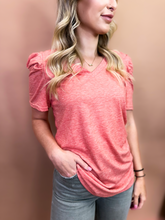 Load image into Gallery viewer, Paisley Puff Tee in Coral
