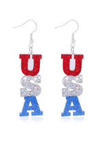 Load image into Gallery viewer, Patriotic USA Glitter Tiered Resin Earrings
