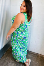 Load image into Gallery viewer, Green &amp; Blue Floral Print Fit and Flare Maxi Dress
