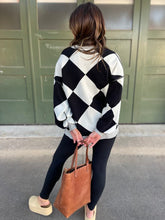 Load image into Gallery viewer, PREORDER: Contrast Trim Cardigan in Black Checkers
