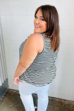 Load image into Gallery viewer, Black &amp; White Striped Ruffle Sleeveless Top
