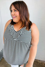 Load image into Gallery viewer, Black &amp; White Striped Ruffle Sleeveless Top
