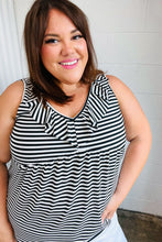 Load image into Gallery viewer, Black &amp; White Striped Ruffle Sleeveless Top
