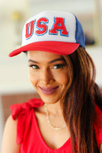 Load image into Gallery viewer, USA Red &amp; Blue Mesh Trucker Hat
