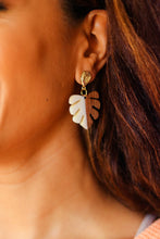 Load image into Gallery viewer, Bone &amp; Wood Tropical Leaf Drop Earrings
