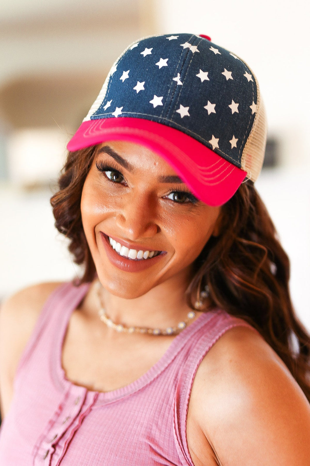 Fuchsia & Denim Star Trucker Hat