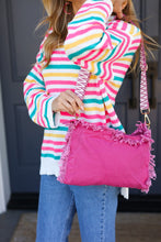 Load image into Gallery viewer, Magenta Canvas Designer Strap Frayed Edge Crossbody
