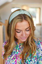 Load image into Gallery viewer, Sage Green Ribbed Knit Top Knot Headband
