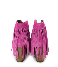 Load image into Gallery viewer, Amos Fringe Ankle Bootie in Magenta Suede
