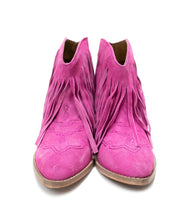 Load image into Gallery viewer, Amos Fringe Ankle Bootie in Magenta Suede
