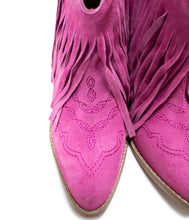 Load image into Gallery viewer, Amos Fringe Ankle Bootie in Magenta Suede
