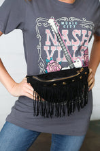 Load image into Gallery viewer, Black Vegan Suede Sling Fringe Fanny Pack/Crossbody
