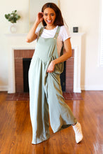 Load image into Gallery viewer, Move On Over Sage Wide Leg Suspender Overall Jumpsuit
