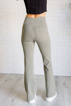 Load image into Gallery viewer, Building Habits Twill Flared Crossover Waist Pant in Dusty Olive
