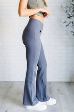 Load image into Gallery viewer, Building Habits Twill Flared Crossover Waist Pant in Titanium
