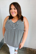 Load image into Gallery viewer, Black &amp; White Striped Ruffle Sleeveless Top
