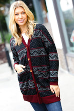 Load image into Gallery viewer, All Class Burgundy Holiday Print Button Cardigan
