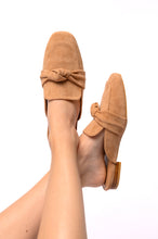 Load image into Gallery viewer, Clingy Mules in Camel Faux Suede
