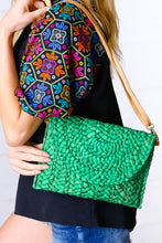 Load image into Gallery viewer, Emerald Woven Raffia Flap Closure Clutch Bag
