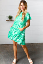 Load image into Gallery viewer, Emerald Green Floral Dolman Sleeve Babydoll Dress
