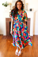 Load image into Gallery viewer, Be Bold Multicolor Abstract Tropical Print Smocked Waist Maxi Dress
