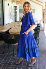 Load image into Gallery viewer, Live For Today Royal Blue Elastic V Neck Tiered Maxi Dress
