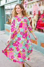 Load image into Gallery viewer, Feeling Femme&#39; Taupe &amp; Fuchsia Floral Print Ruffle Hem Midi Dress
