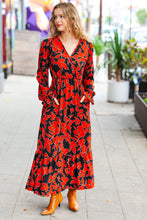 Load image into Gallery viewer, It&#39;s A Match Black &amp; Rust Floral Surplice Maxi Dress
