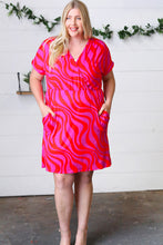 Load image into Gallery viewer, Fuchsia Zebra Surplice V Neck Pocketed Dress
