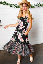 Load image into Gallery viewer, Black Floral Fit &amp; Flare Sleeveless Midi Dress
