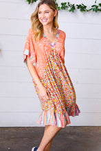 Load image into Gallery viewer, Apricot Boho Flower Colorblock V Neck Dress
