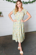 Load image into Gallery viewer, Mint Floral Boho Elastic Waist Ruffle Midi Dress
